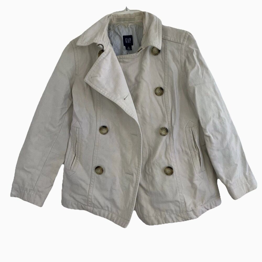 GAP XS 100% Cotton Khaki Beige Pea Coat Jacket Lined Neutral Breathable P